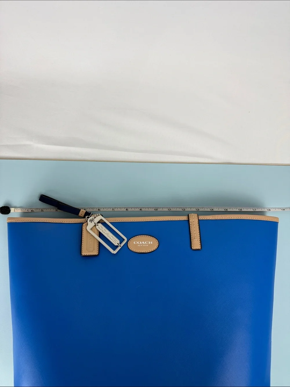 Coach Metro Tote in Blue Leather with Tan Trim
